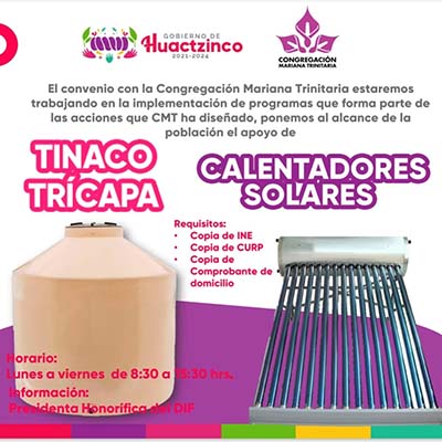el gobierno de huactzinco apoya para adquisición tinaco tricapa y calentadores solaes