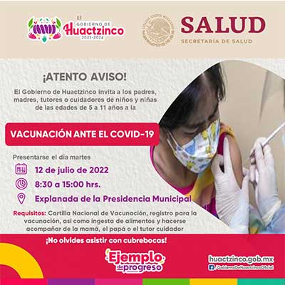Vacunación infantil ante el Covid-19 en Huactzinco