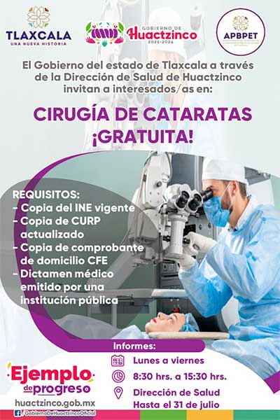 Gobierno de Huactzinco invita a cirugias gratuitas de cataratas