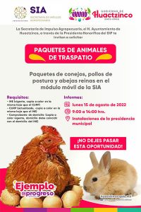 Programa de apoyo a la economía familiar 2022 - Paquetes de animales de traspatio