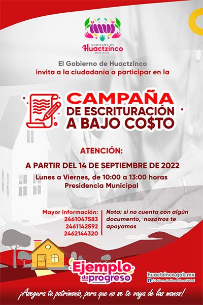Campaña de escrituración a bajo costo en Huactzinco