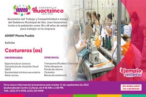 Oportunidad de trabajo para costureros y costureras en planta Adient planta Puebla