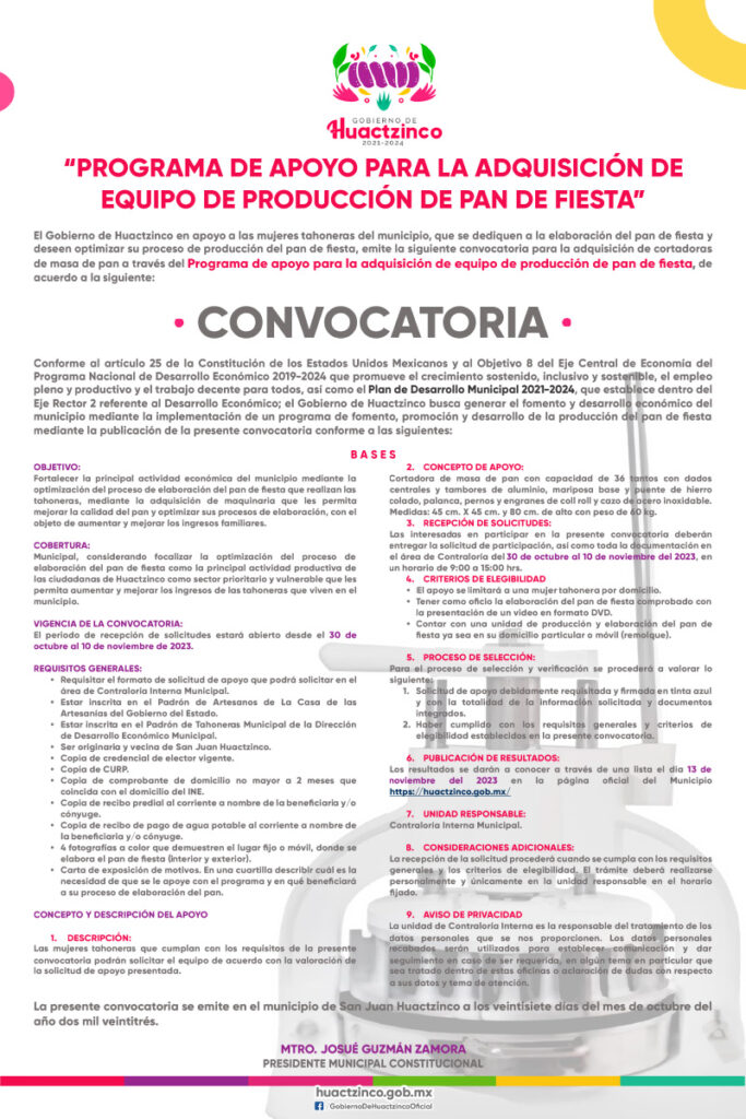 CONVOCATORIA_Programa De Apoyo Para La Adquisición De Equipo De Producción De Pan De Fiesta_TABLOIDE