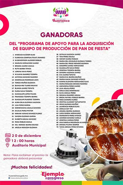 Ganadoras del Programa de Apoyo para la Adquisición de Equipo de Producción de Pan de Fiesta - San Juan Huactzinco
