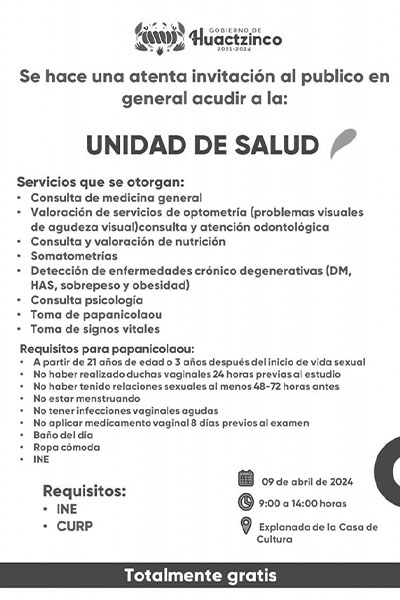 Servicios que ofrece la Unidad de Salud de Huactzinco